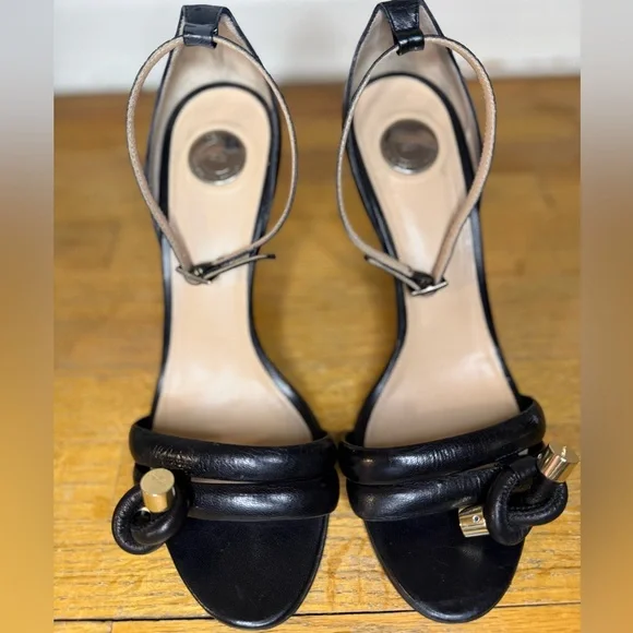 Celyn b. by Elisabetta Franchi Black Leather Gold Heel Sandals 39 Italy - Picture 4 of 8